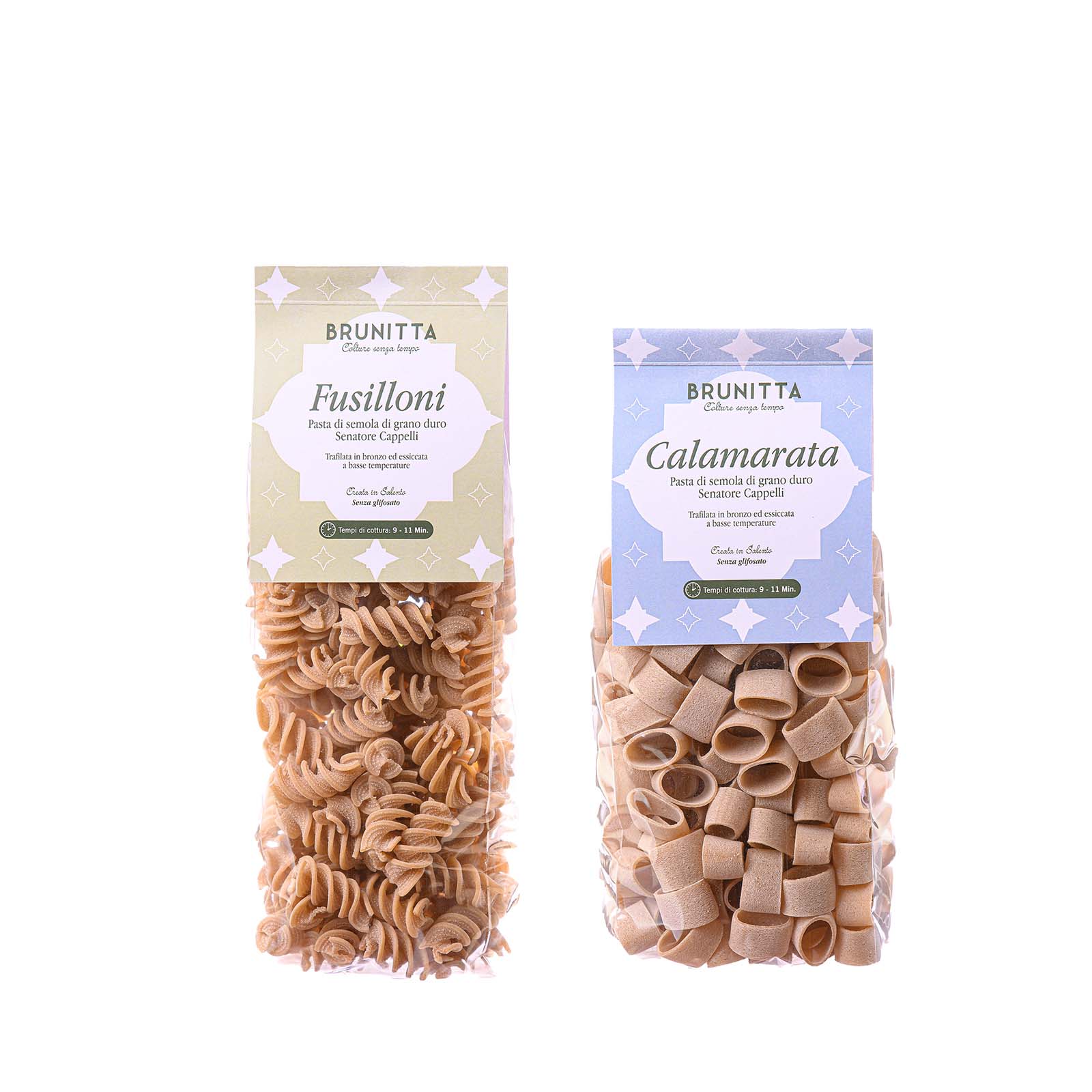 FUSILLONI E CALAMARATA CON COFANETTO REGALO — handwerkliche italienische Senatore-Cappelli-Pasta und natives Olivenöl extra von Brunitta, Apulien, Italien