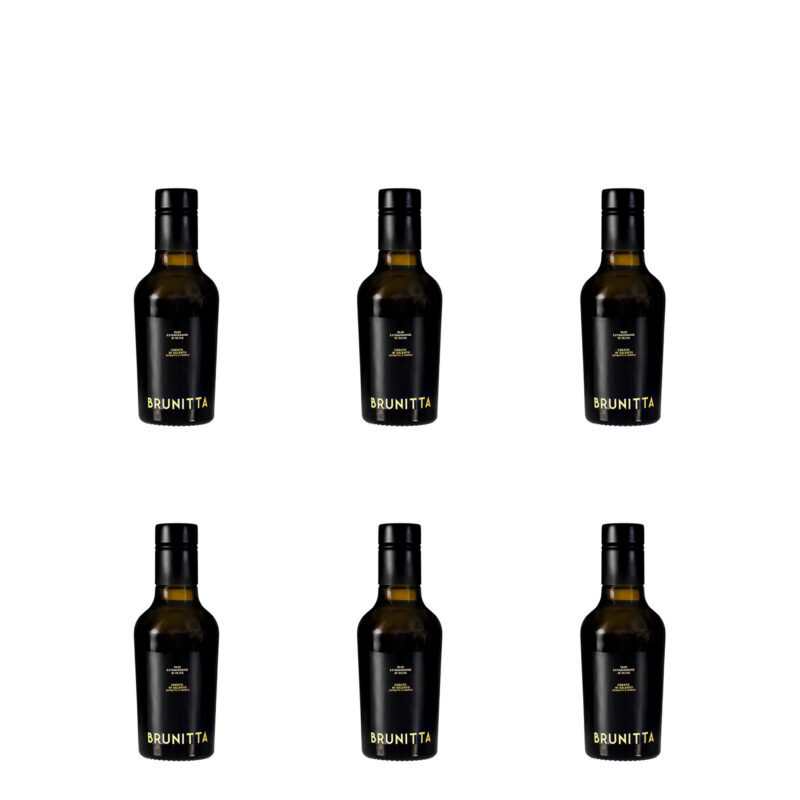 6 BOTTIGLIE DA 250 ML OLIO EXTRAVERGINE DI OLIVA ITALIANO 25/26 — pâtes artisanales italiennes au blé Senatore Cappelli et huile d'olive extra vierge Brunitta, Pouilles, Italie
