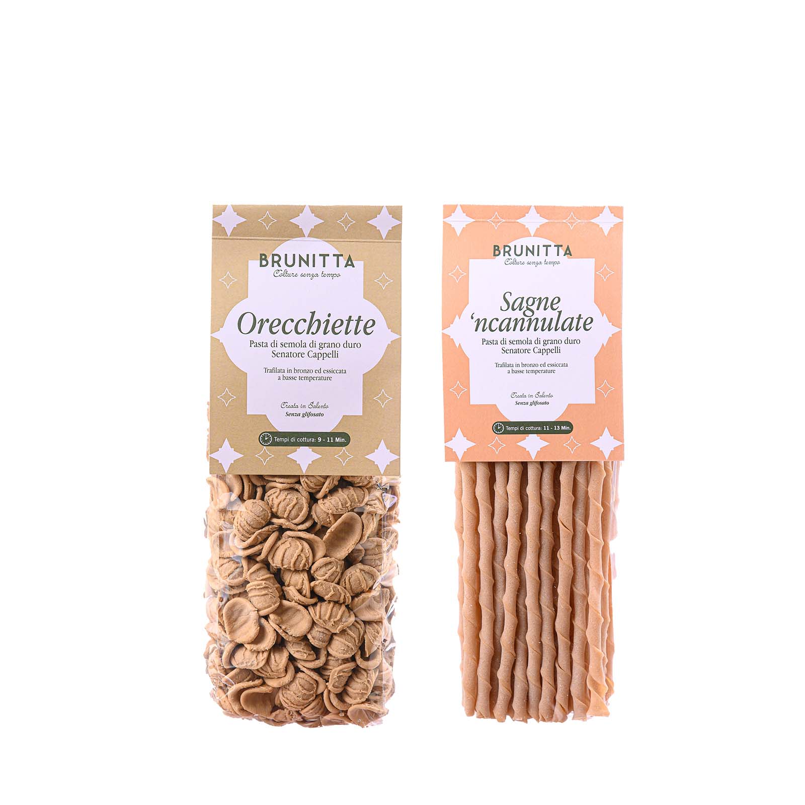 ORECCHIETTE E SAGNE NCANNULATE CON COFANETTO REGALO — handwerkliche italienische Senatore-Cappelli-Pasta und natives Olivenöl extra von Brunitta, Apulien, Italien