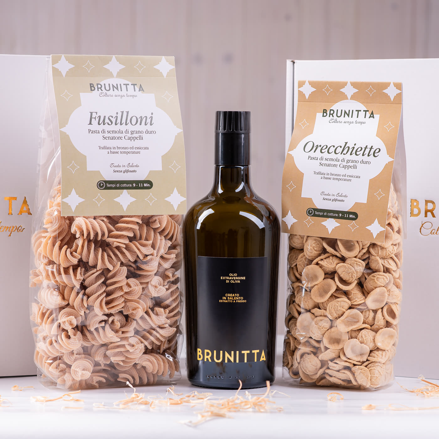 Fusilloni, Orecchiette e olio extravergine Brunitta del Salento