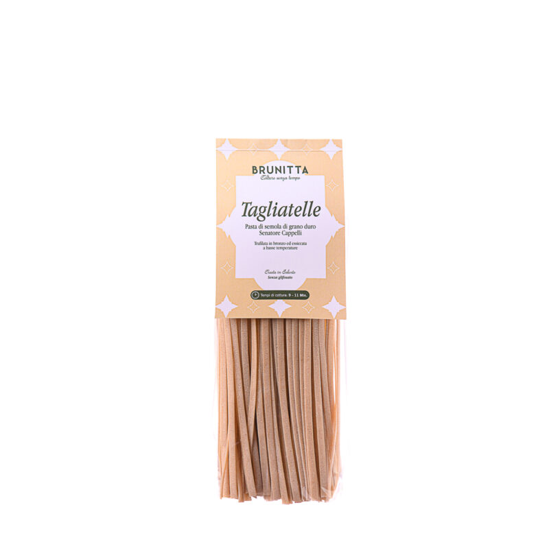 TAGLIATELLE SENATORE CAPPELLI — pâtes artisanales italiennes au blé Senatore Cappelli et huile d'olive extra vierge Brunitta, Pouilles, Italie