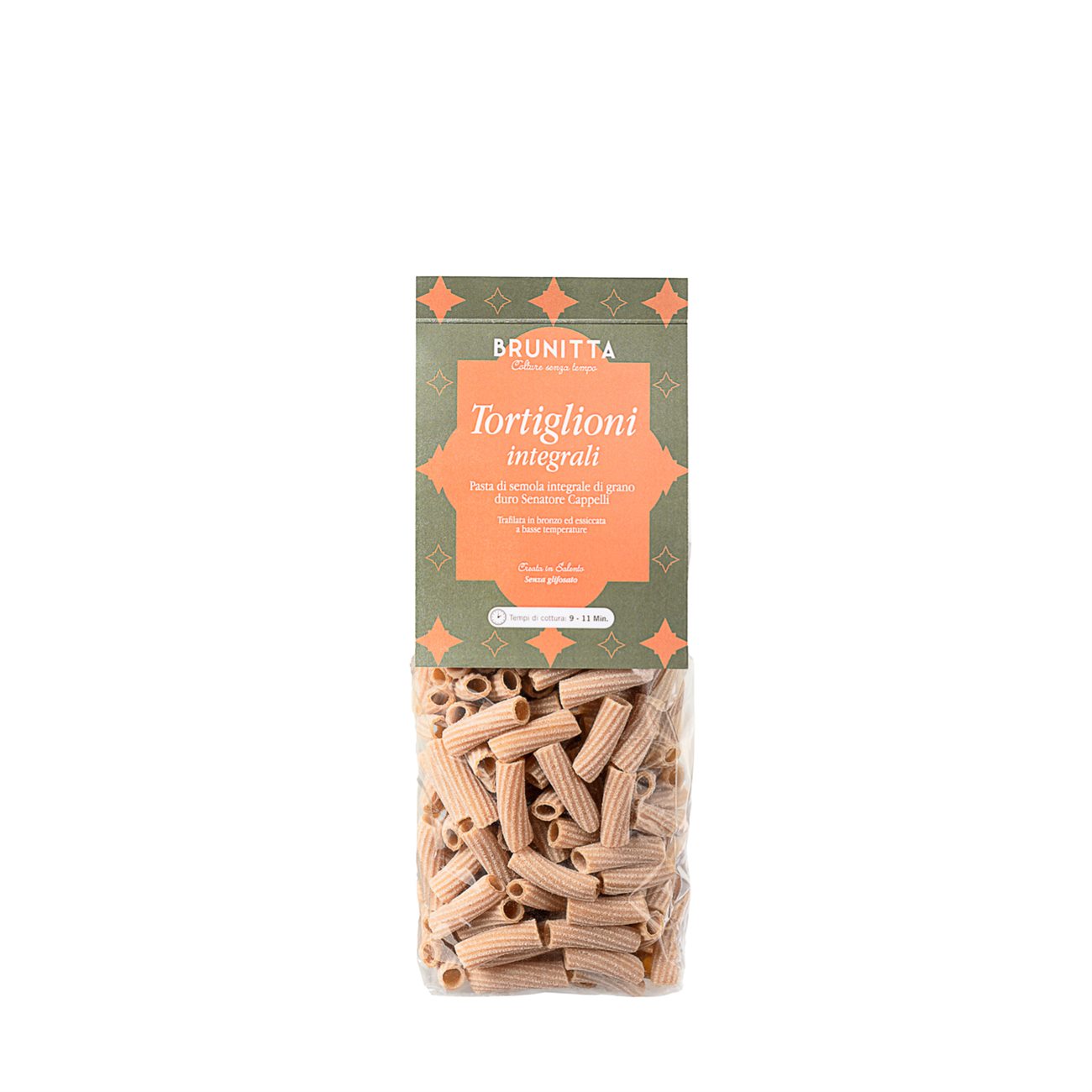 TORTIGLIONI INTEGRALI SENATORE CAPPELLI — pasta artigianale italiana di grano Senatore Cappelli e olio extravergine Brunitta, Salento, Puglia